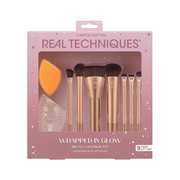 Kit de Pincéis Esponja e Case Wrapped in Glow 0468 - Real Techniques