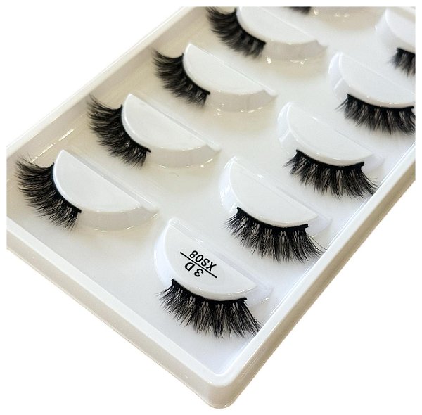 Cartela de Cílios Postiços de Cantinho 3D XS08 - 5 Pares