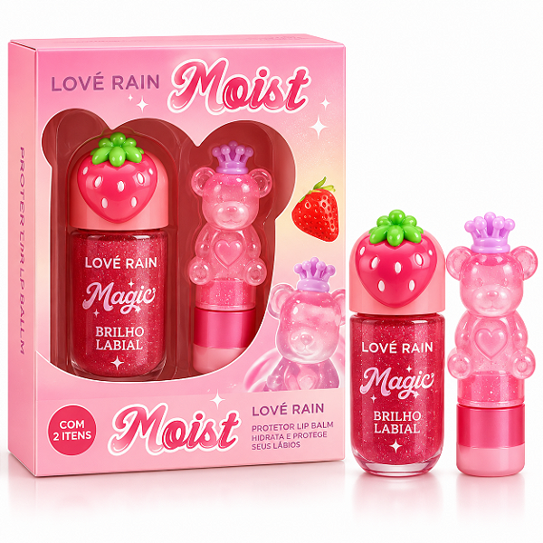 Duo Gloss e Lip Balm Moist Ursinho - Love Rain