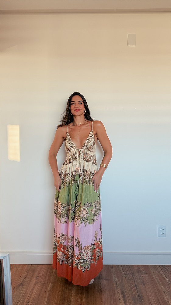 Vestido Longo Floral Delhi Decote  - G