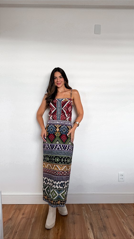 Vestido Longo Etnico Linho - M