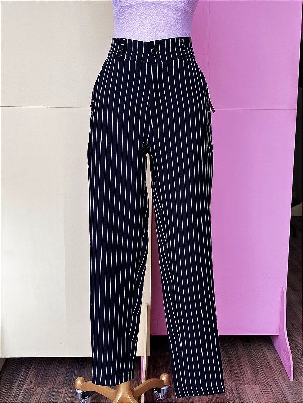 Calça Preta Risca De Giz