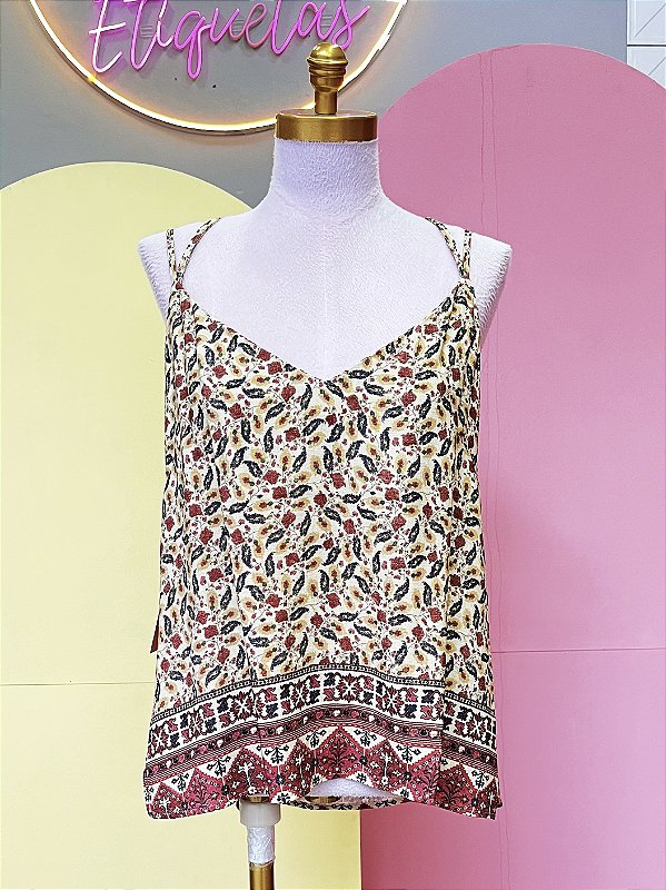 Camiseta Bege Estampa Paisley Maria Filó
