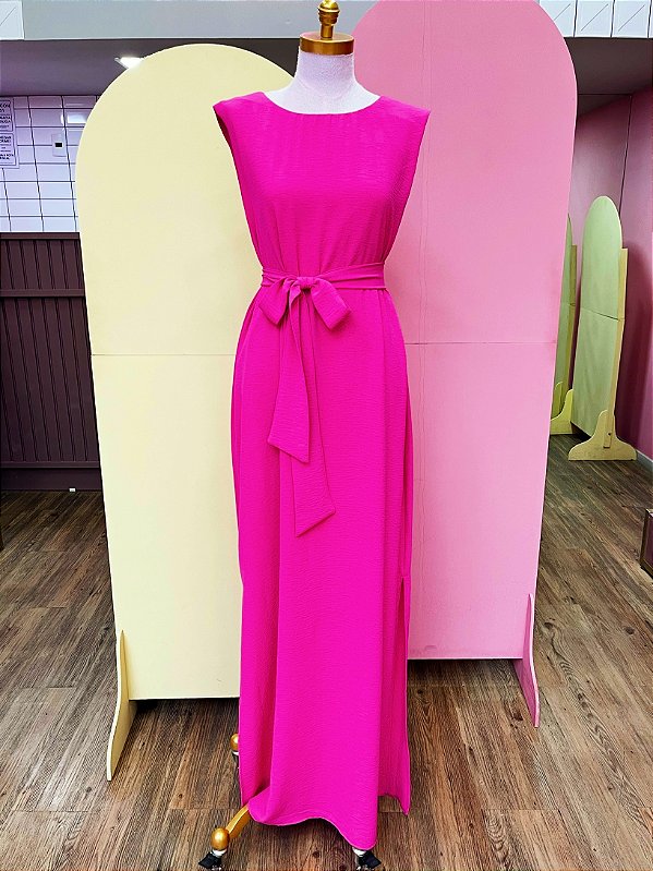 Vestido Longo Rosa Crepe Duna Kalli M