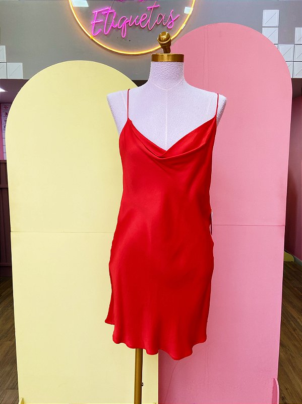 Vestido acetinado Vermelho tiras Zara - P