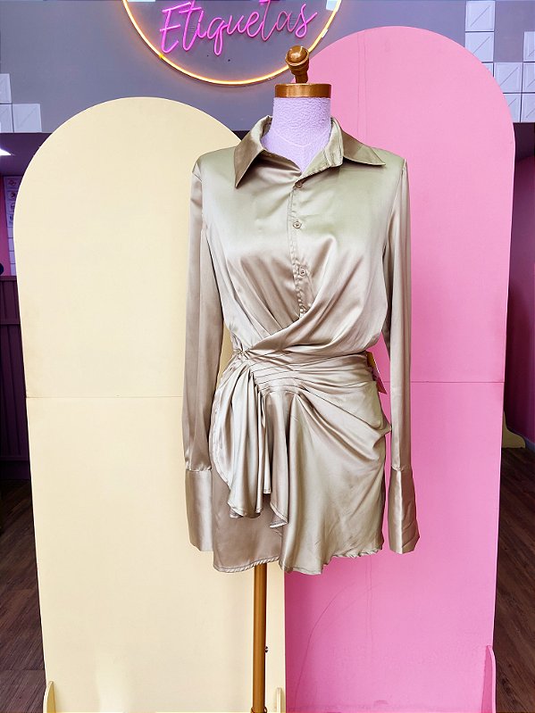 Vestido Verde Acetinado Drapeado Amy Enjoy Life - PP