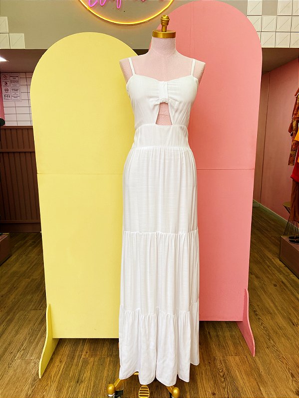Vestido longo recorte com bojo Branco - U