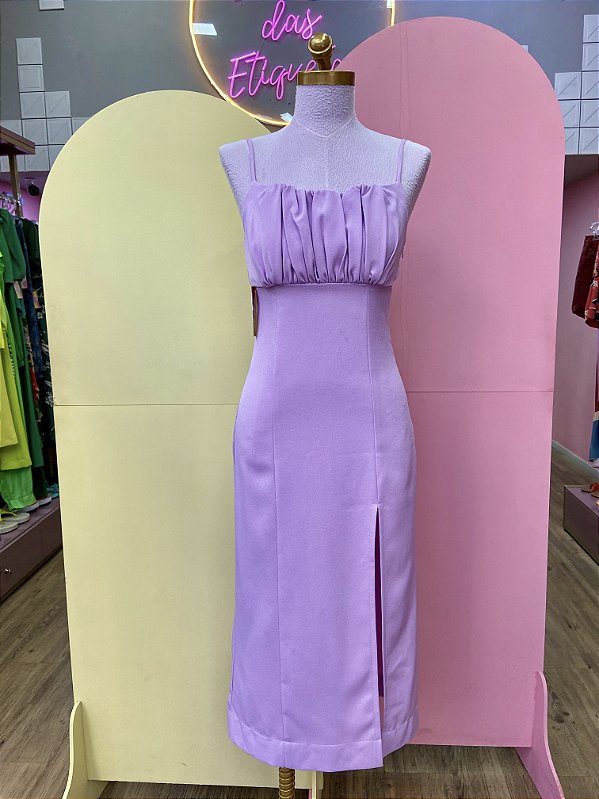 Vestido Midi Lilás Busto Drapeado Lança Perfume - P