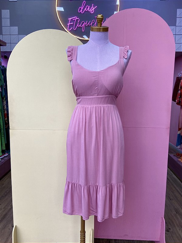 Vestido Rose Viscose Bojo Babado Na Alça Ahina - GG