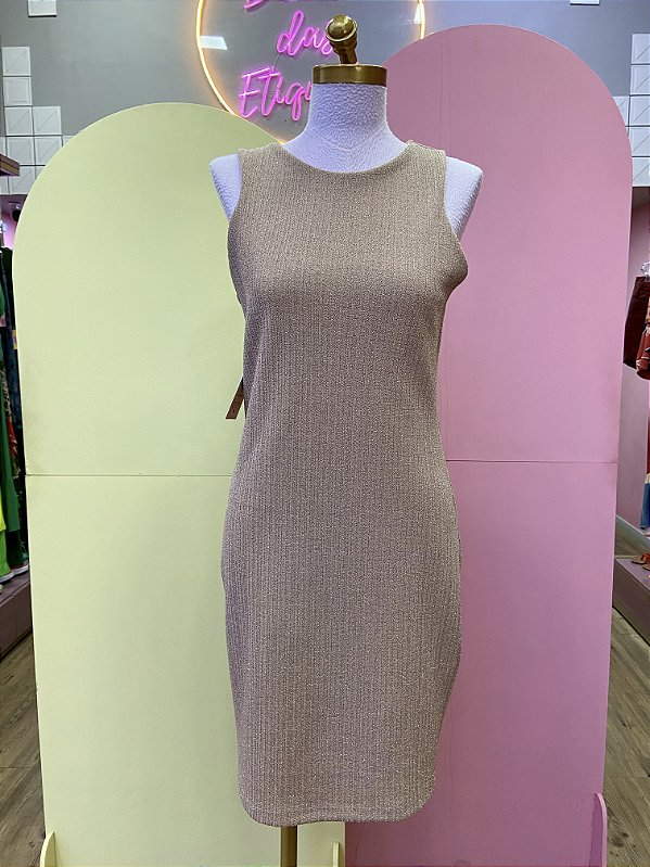 Vestido Tubinho Rose Fios Lures Prata Flo Maria - M