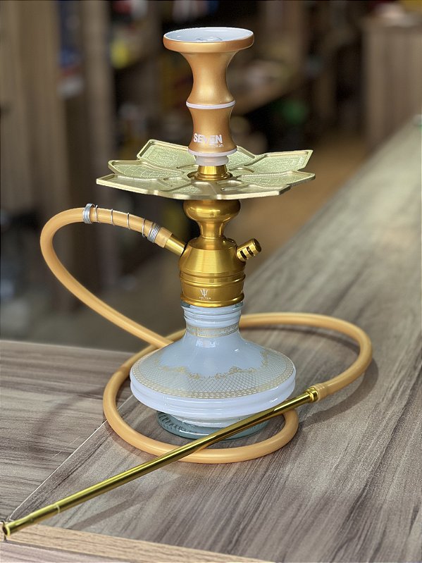 NARGUILE PEQUENO TRITON ZIP COMPLETO - DOURADO C/ BRANCO