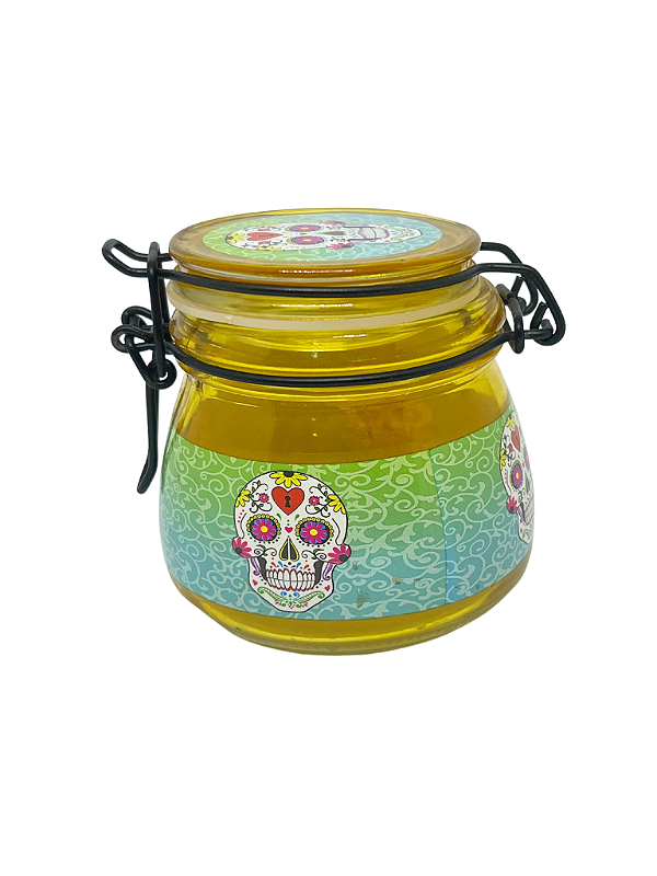 Pote Herm Tico De Vidro Amarelo Caveira Mexicana Tabacaria Premium