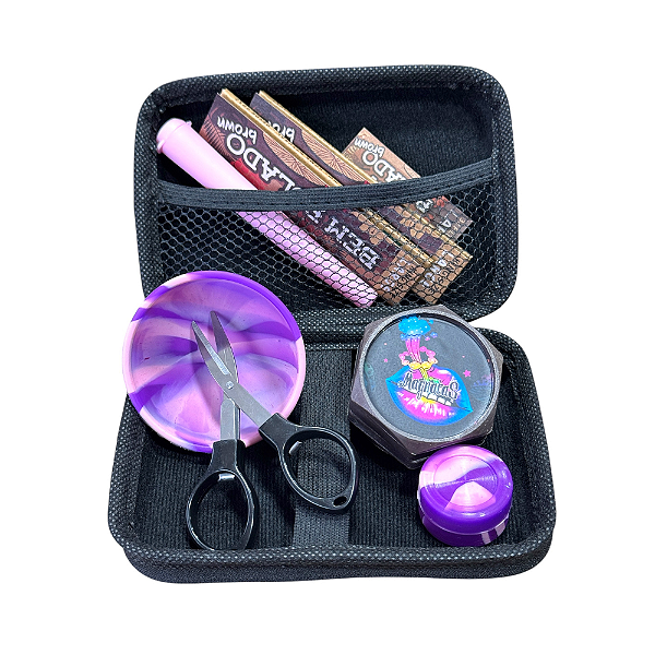 Kit Case Bolador Seda e Piteira com Acessórios - Rosa e Roxo