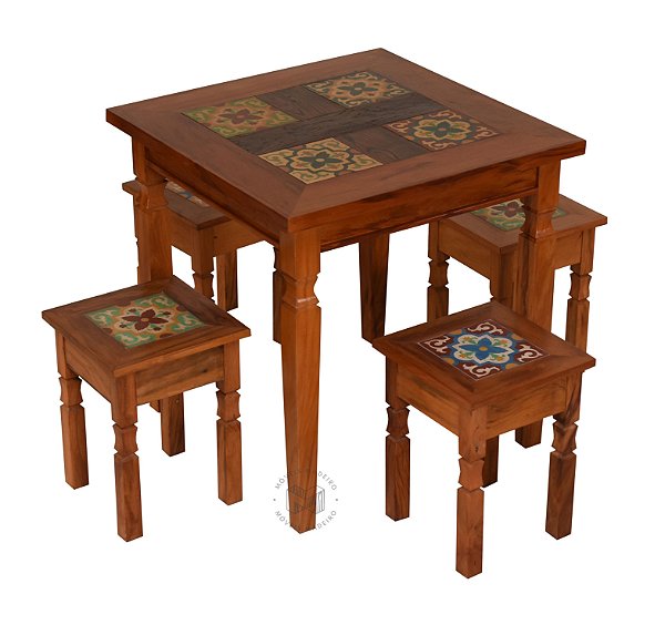 Jogo de Mesa Quadrada com Ladrilho Hidráulico