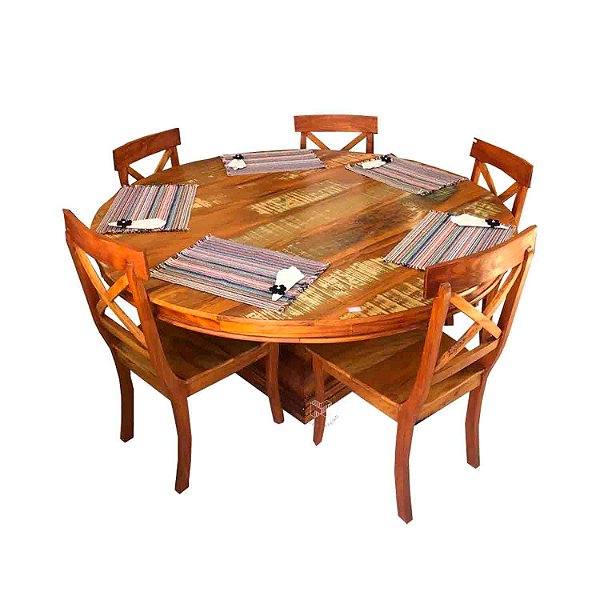 Jogo de Mesa Redonda Pé Cinturada com 5 Cadeira Mineira em X