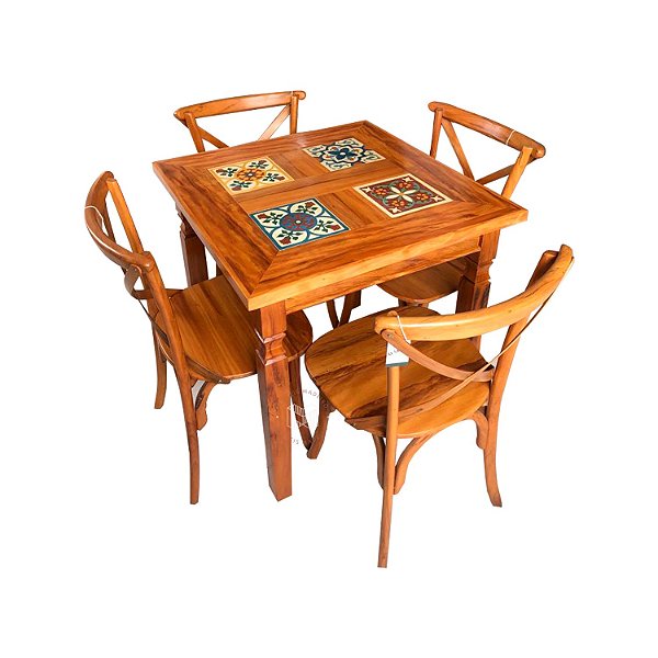 Jogo de Mesa Quadrada com Ladrilho e Cadeiras Paris