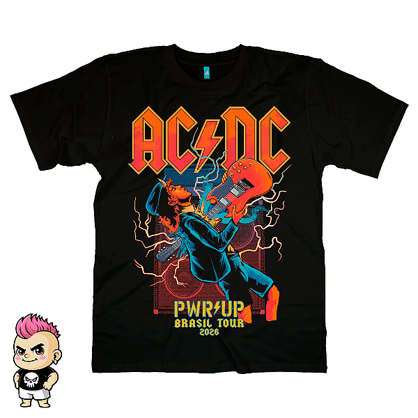 Camiseta Infantil Banda ACDC Power Up Tour 2026 Cartoon