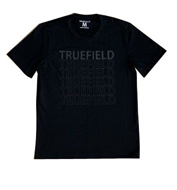 Camiseta masculina em algodão com decote careca escrita em relevo TRUEFIELD