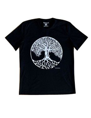 Camiseta masculina em algodão com decote careca desenho arvore da vida