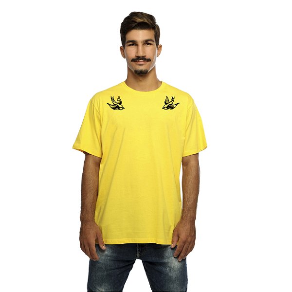 Camiseta Amarela Andorinhas Manga Curta Streetwear