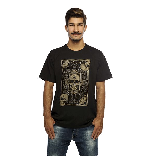 Camiseta Streetwear Preta Cards of Skull - Manga Curta