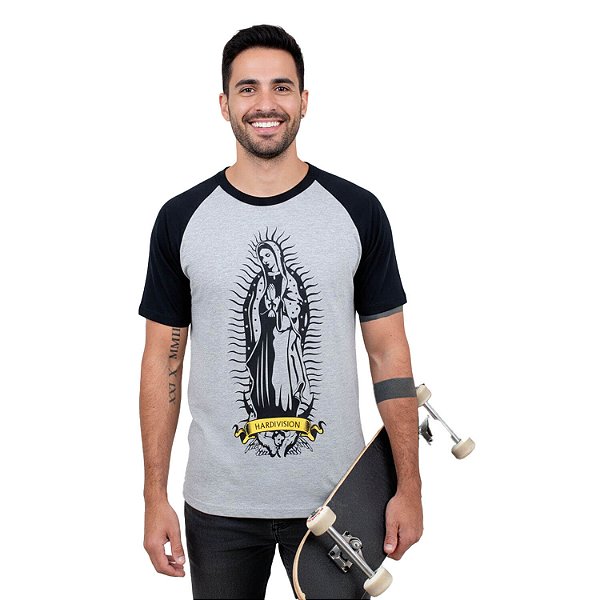 Camiseta Streetwear Cinza Guadalupe - Raglan Preta