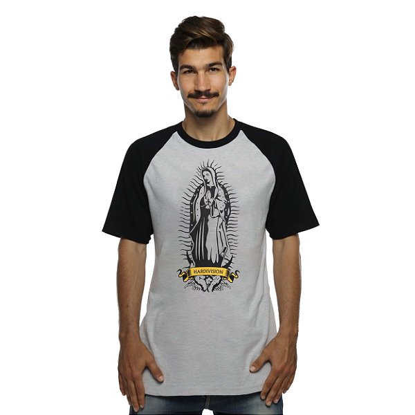 Camiseta Streetwear Cinza Guadalupe - Raglan Preta