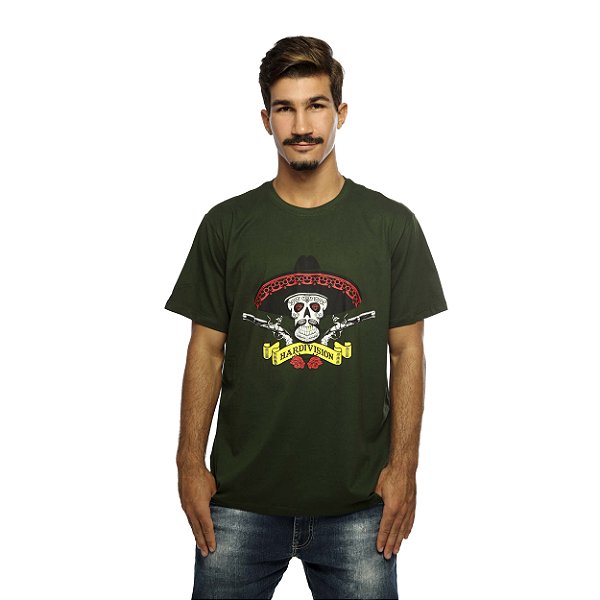 Camiseta Streetwear Verde Caveira Mexicana - Manga Curta