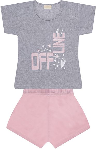 PIJAMA INFANTIL MENINA OFFLINE ALGODÃO CINZA