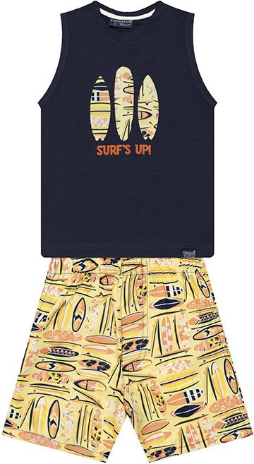 CONJUNTO INFANTIL MENINO SURF MICROFIBRA AMARELO