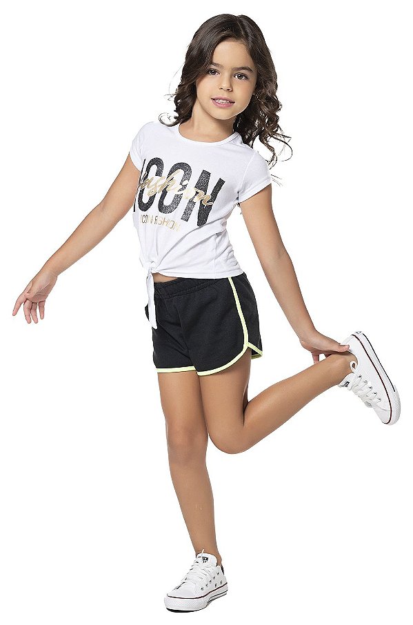 SHORT INFANTIL MENINA SUPER ALGODÃO PRETO