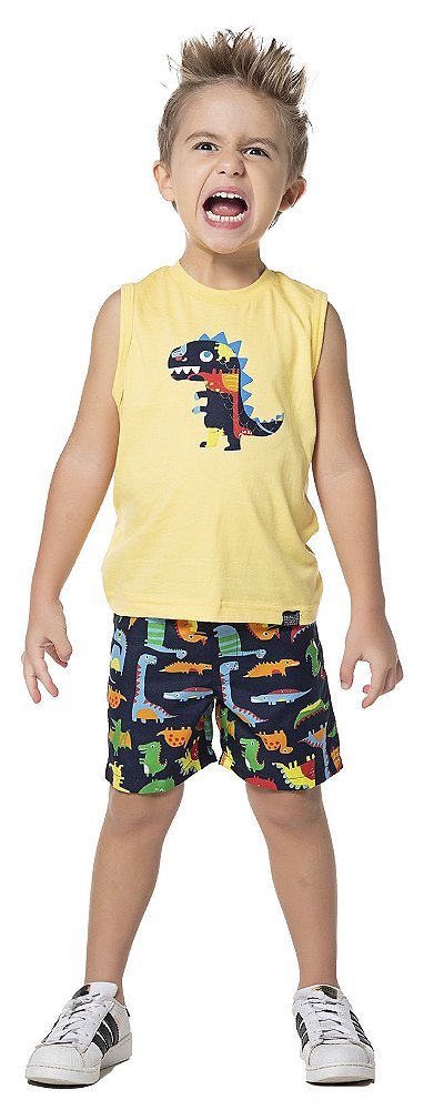 CONJUNTO INFANTIL MENINO DINO COLOR MICROFIBRA AMARELO