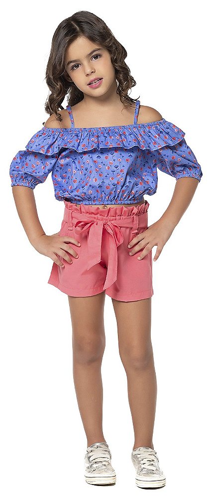 CONJUNTO INFANTIL MENINA GARDEN ALGODÃO AZUL