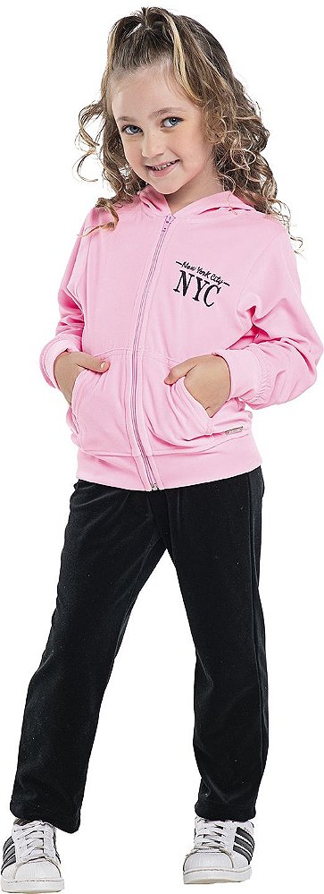 CONJUNTO INFANTIL MENINA NYC PLUSH ROSA NEON