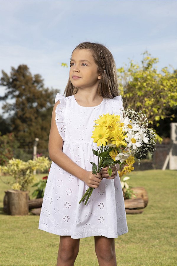 VESTIDO INFANTIL MENINA LAISE BRANCO - VRASALON- Since 1968