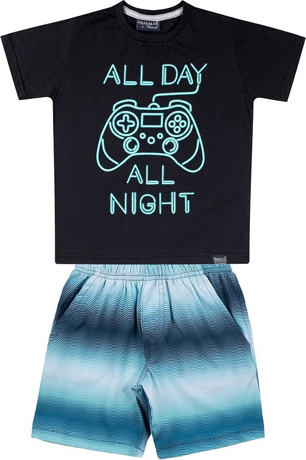 CONJUNTO INFANTIL MENINO ALL DAY ALGODÃO PRETO