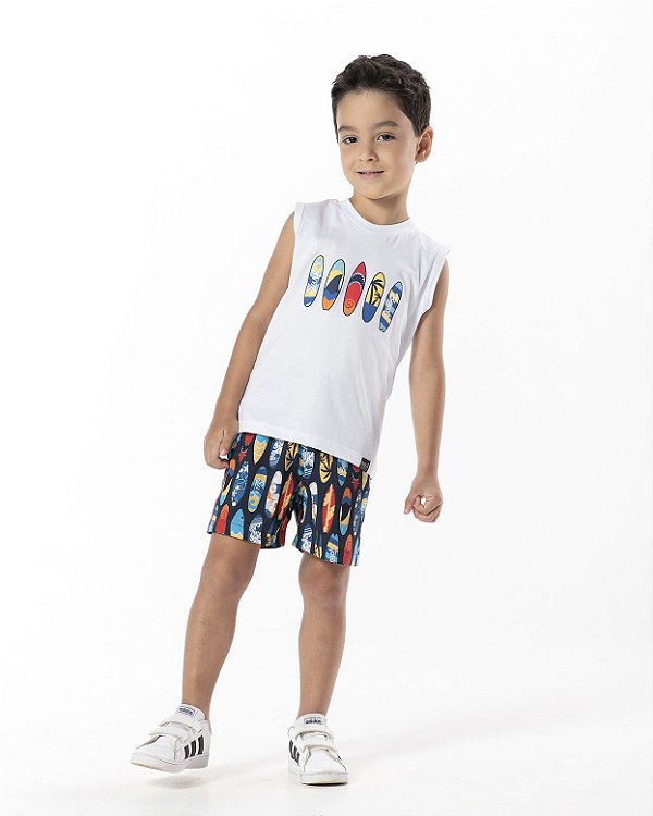 CONJUNTO INFANTIL MENINO SURFER ALGODÃO BRANCO