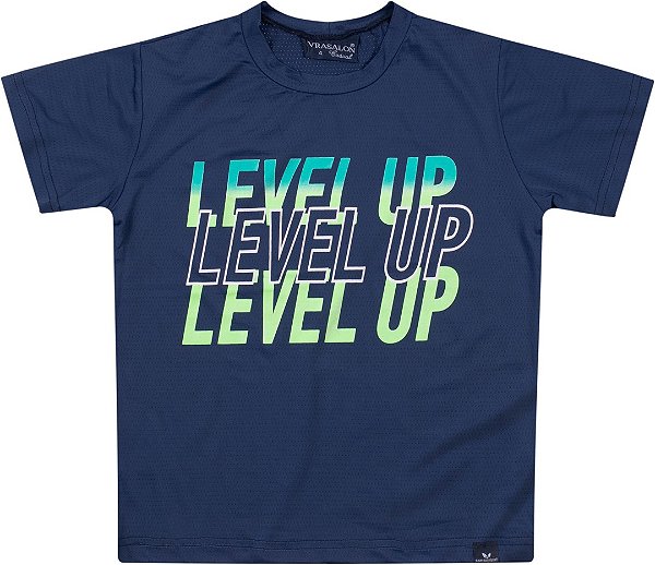 CAMISETA INFANTIL MENINO LEVEL UP ALGODÃO AZUL MARINHO