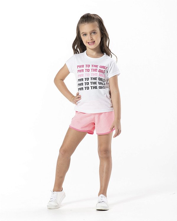 CONJUNTO INFANTIL MENINA PWR TO THE GIRLS ALGODÃO PINK