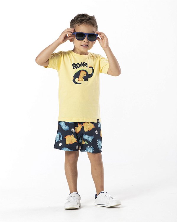 CONJUNTO INFANTIL MENINO ROAR MICROFIBRA AMARELO