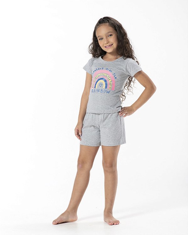 PIJAMA INFANTIL MENINA RAINBOW ALGODÃO CINZA