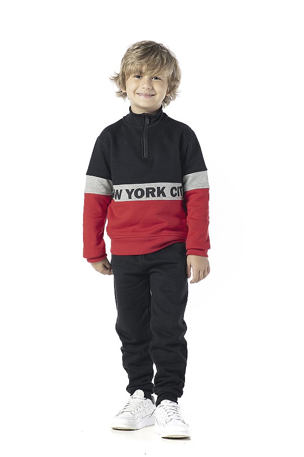 CONJUNTO INFANTIL MENINO NYC MOLETOM PRETO - VRASALON- Since 1968