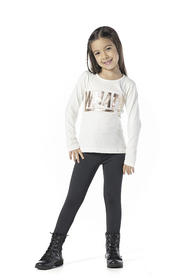 BLUSA INFANTIL MENINA WHAT ALGODÃO OFF-WHITE