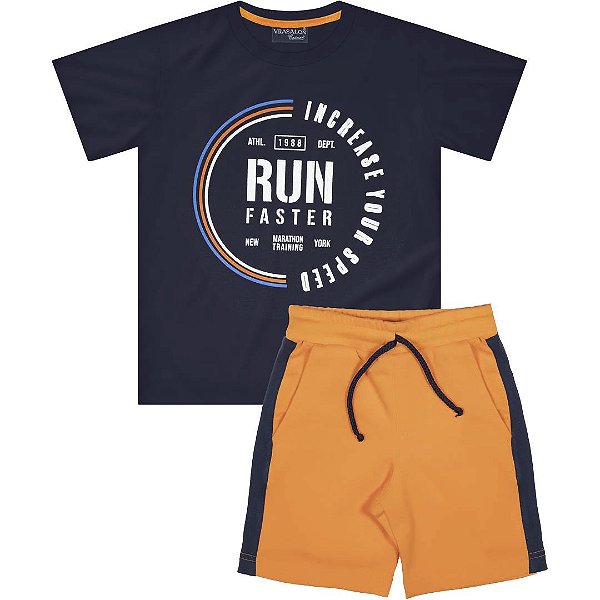 CONJUNTO INFANTIL MENINO RUN FASTER ALGODÃO MARINHO