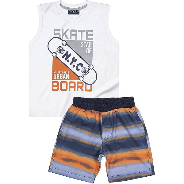 CONJUNTO INFANTIL MENINO SKATE NYC ALGODÃO LARANJA