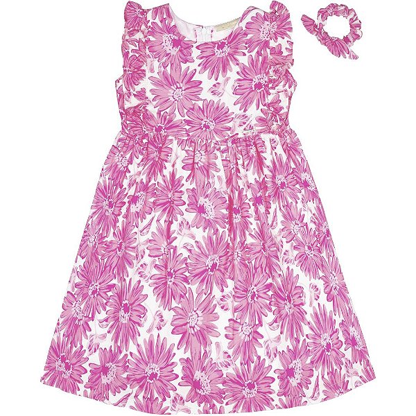 VESTIDO INFANTIL MENINA MARGARIDAS PINK