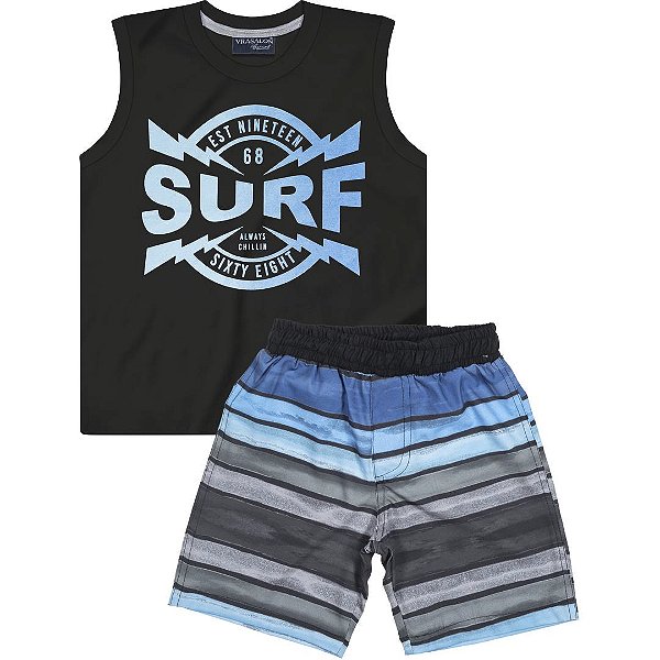 CONJUNTO INFANTIL MENINO SURF ALGODÃO PRETO