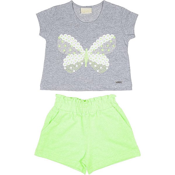 CONJUNTO INFANTIL MENINA BORBOLETA ALGODÃO VERDE