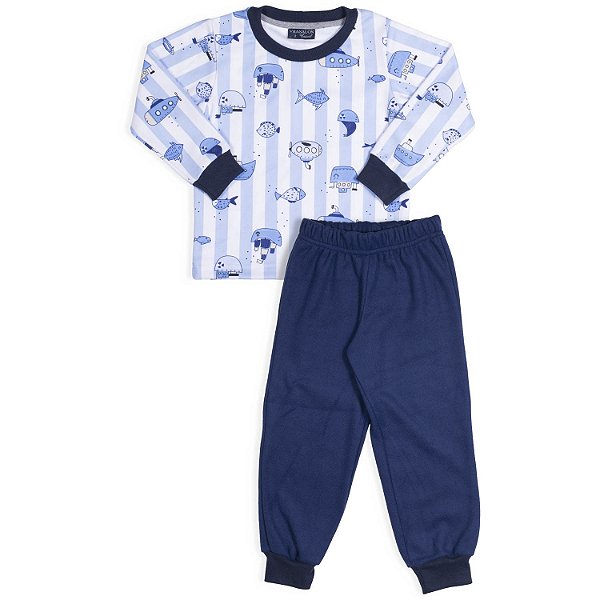 PIJAMA INFANTIL MENINO LISTRADO SLIM SOFT AZUL