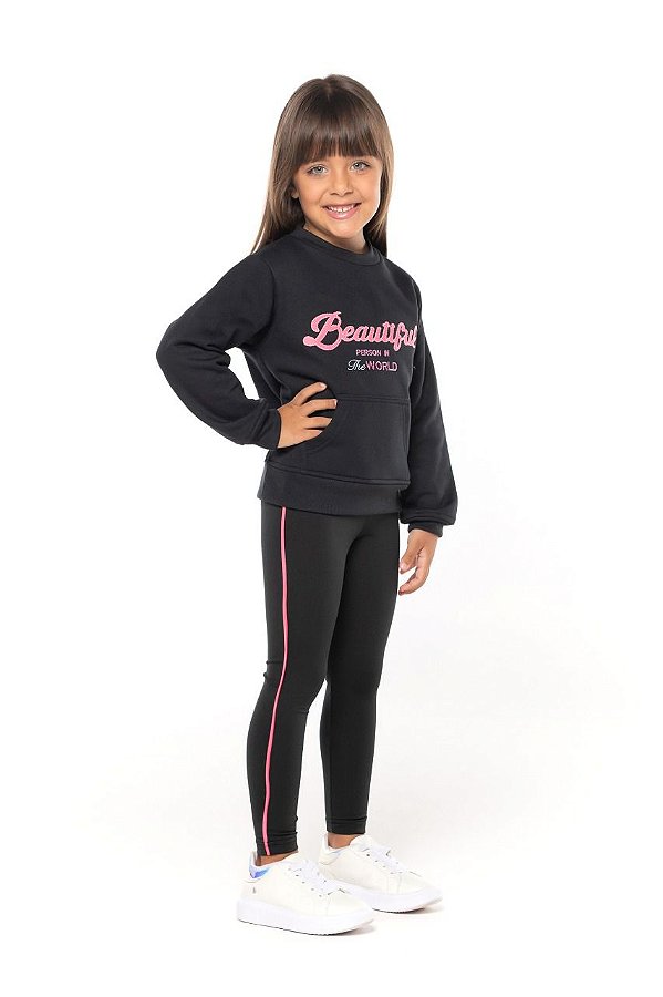 CONJUNTO INFANTIL MENINA BEAUTIFUL MOLETOM PRETO